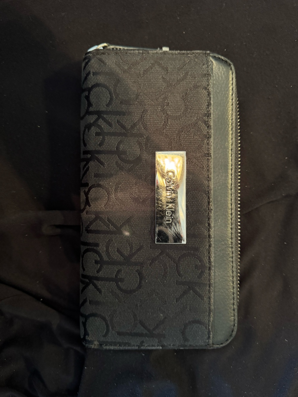 Calvin Klein Black Monogram Crossbody Bag with Metal Logo Plaque